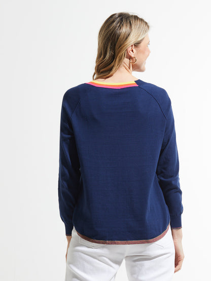 Striped Trim Lightweight Sweater. Style ZKP7432U