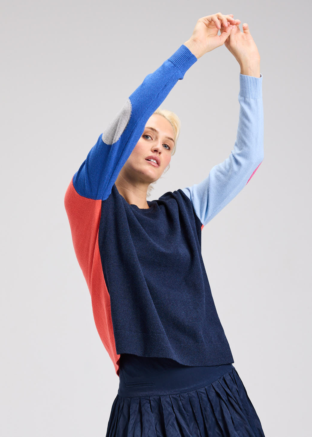 Colour Block & Elbow Patches Knit Sweater. Style ZKP7511U