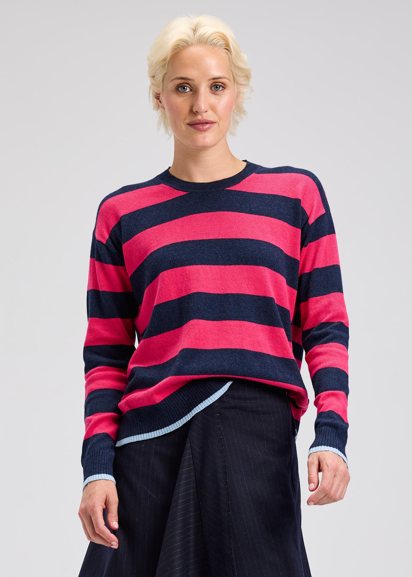 Striped Long Sleeve Knit Sweater. Style ZKP7523U