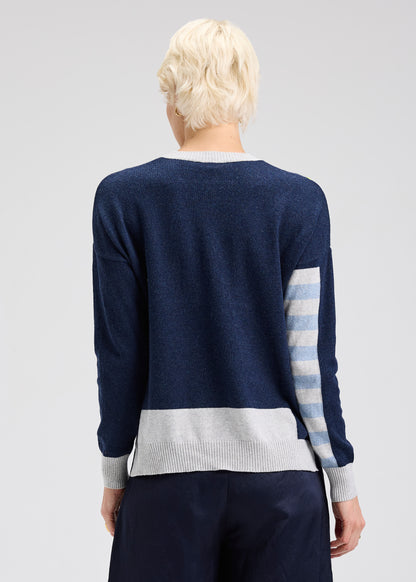 Half Stripe Long Sleeve Knit Sweater. Style ZKP7531U