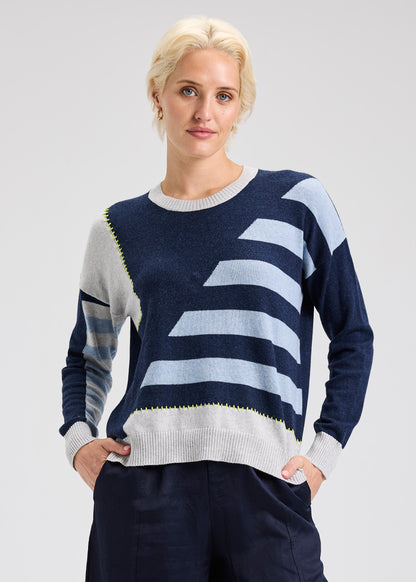 Half Stripe Long Sleeve Knit Sweater. Style ZKP7531U