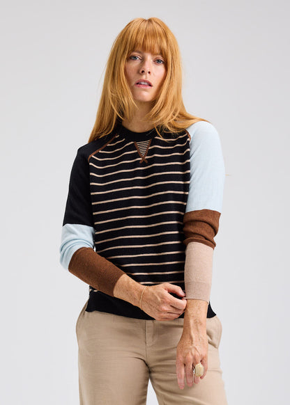 Striped Middle & Colour Block Sleeves Knit Sweater. Style ZKP7534U