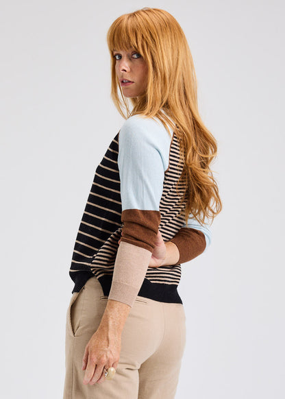 Striped Middle & Colour Block Sleeves Knit Sweater. Style ZKP7534U