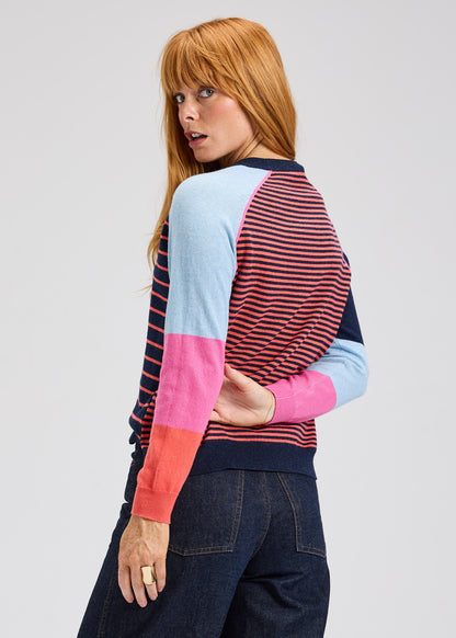 Striped Middle & Colour Block Sleeves Knit Sweater. Style ZKP7534U