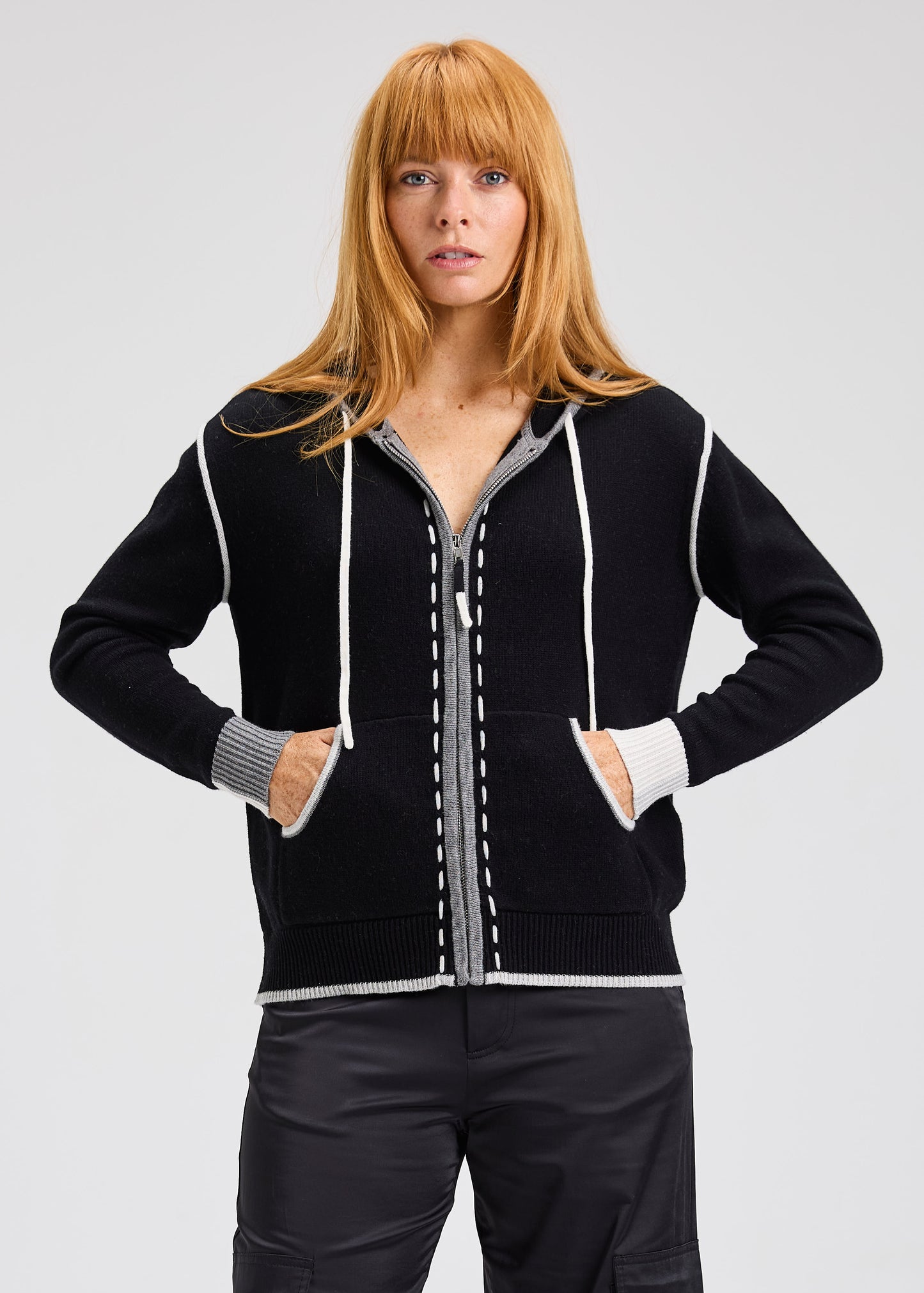 Zip Front Blanket Stitch Hoodie. Style ZKP7536U