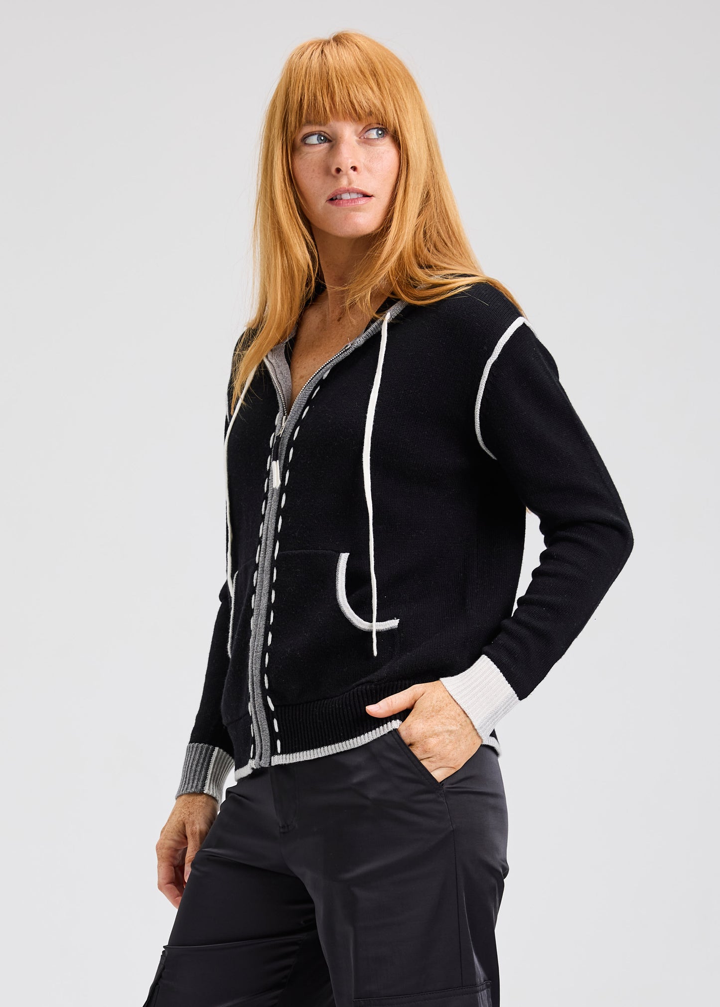 Zip Front Blanket Stitch Hoodie. Style ZKP7536U
