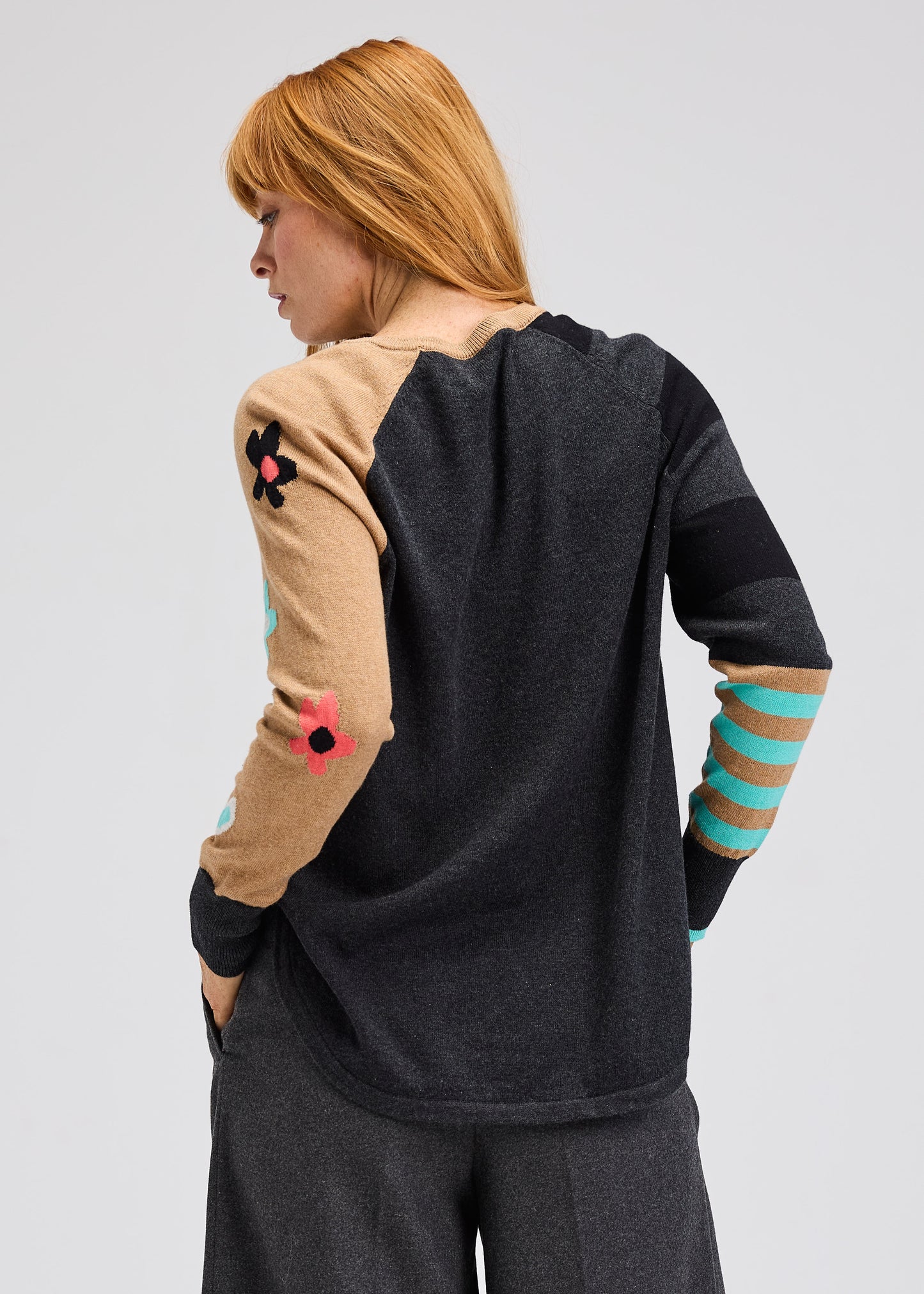 Daisy Arm & Stripped Arm Knit Sweater. Style ZKP7541U