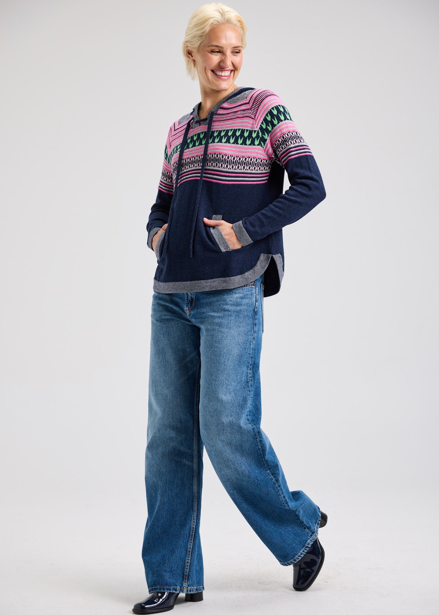 Patterned Soft Knit Pull-Over Hoodie. Style ZKP7542U