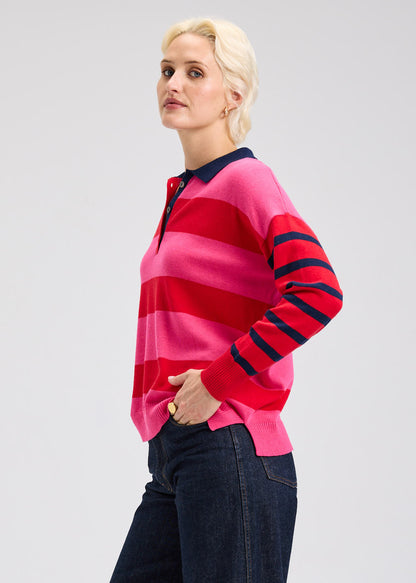 Pink Stripes "Blah Blah" Collared Sweater. Style ZKP7543U