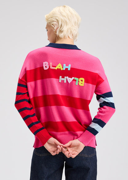 Pink Stripes "Blah Blah" Collared Sweater. Style ZKP7543U