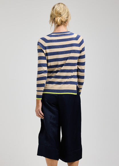 Striped V-Neck Contrast Colour Details Sweatshirt. Style ZKP8407U
