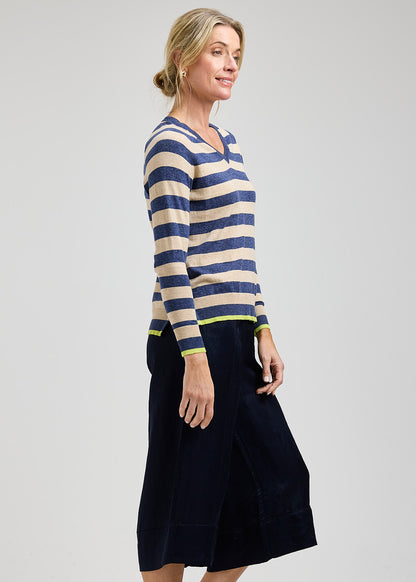 Striped V-Neck Contrast Colour Details Sweatshirt. Style ZKP8407U