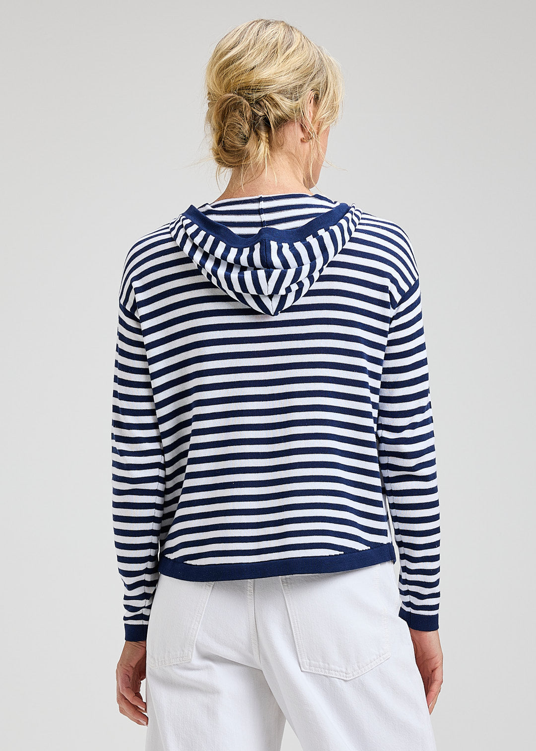 Striped Button Front Hooded Sweater. Style ZKP8409U