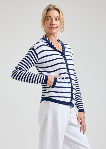 Striped Button Front Hooded Sweater. Style ZKP8409U