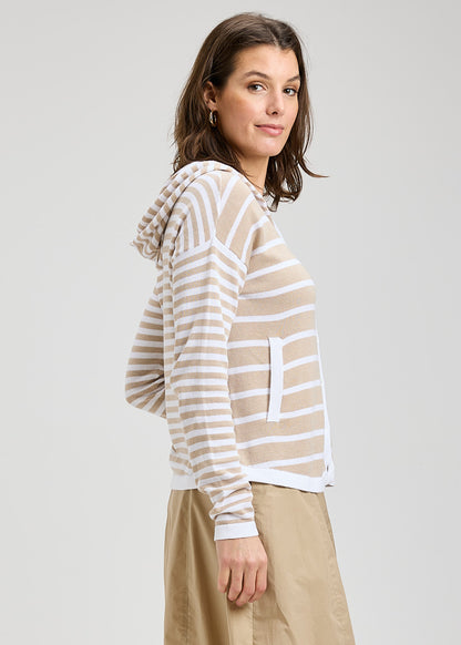 Striped Button Front Hooded Sweater. Style ZKP8409U