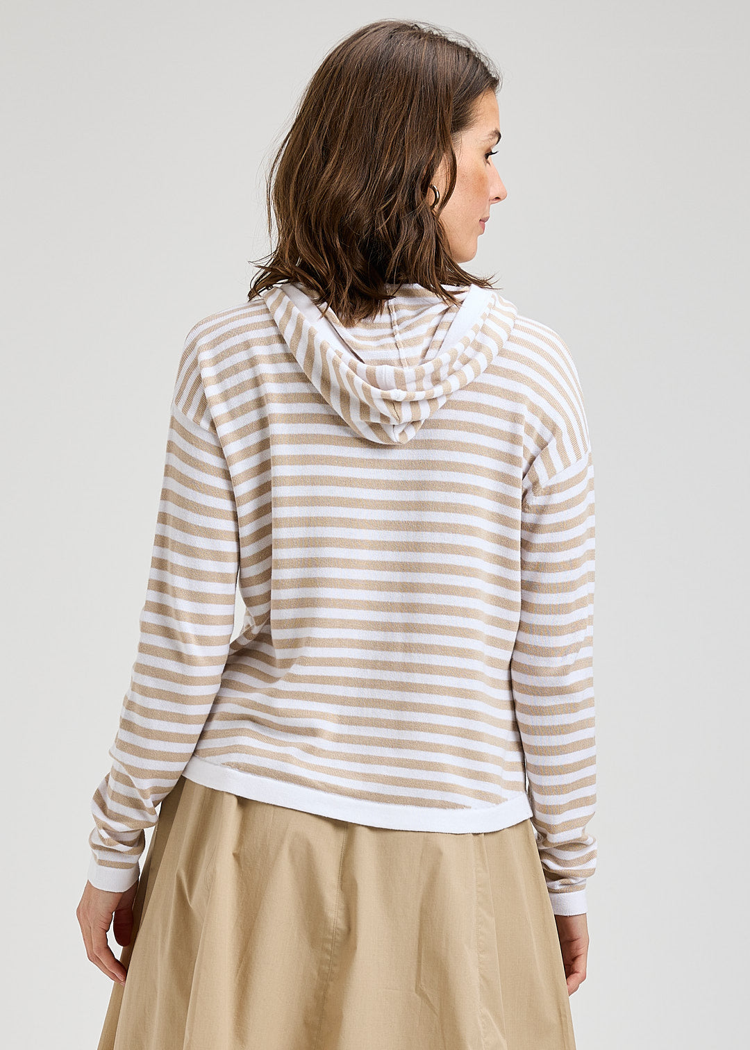 Striped Button Front Hooded Sweater. Style ZKP8409U