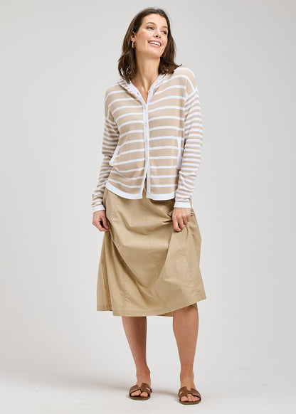 Striped Button Front Hooded Sweater. Style ZKP8409U