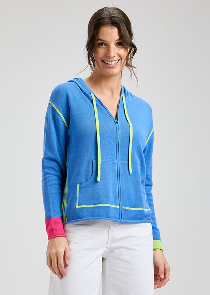 Zip Front Green Details Hoodie. Style ZKP8412U