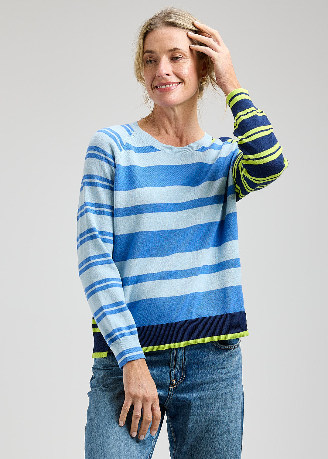 Multi Stripes Round Neck Sweatshirt. Style ZKP8413U