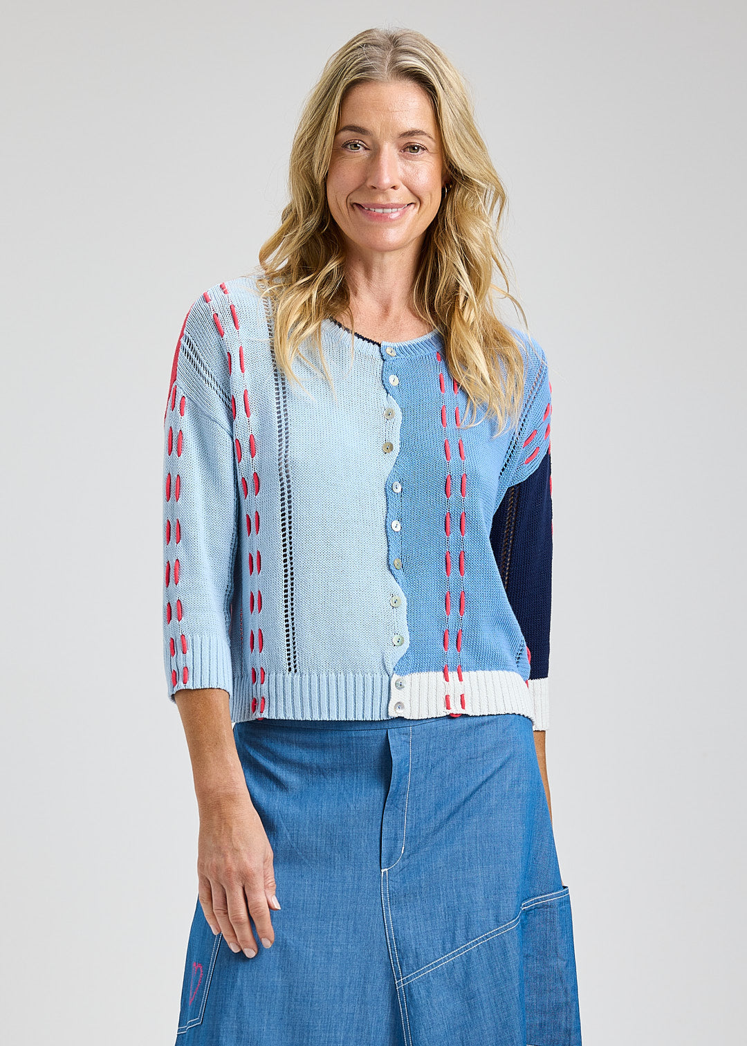 Colour Block Panel Multi Details Cardigan. Style ZKP8421U