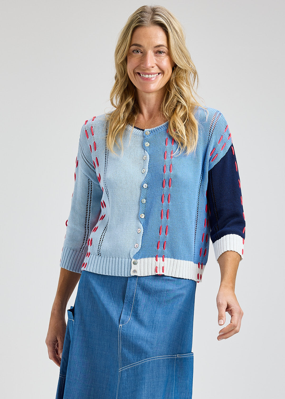 Colour Block Panel Multi Details Cardigan. Style ZKP8421U