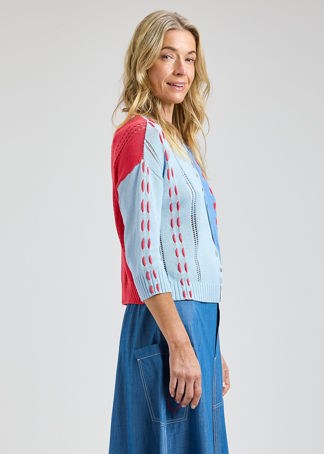 Colour Block Panel Multi Details Cardigan. Style ZKP8421U