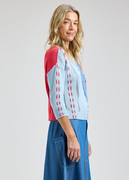 Colour Block Panel Multi Details Cardigan. Style ZKP8421U