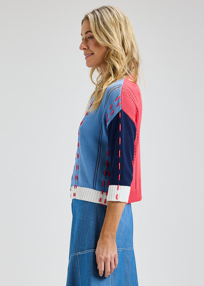 Colour Block Panel Multi Details Cardigan. Style ZKP8421U