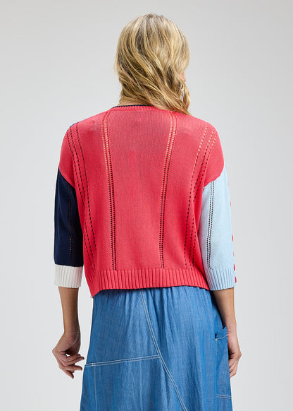 Colour Block Panel Multi Details Cardigan. Style ZKP8421U