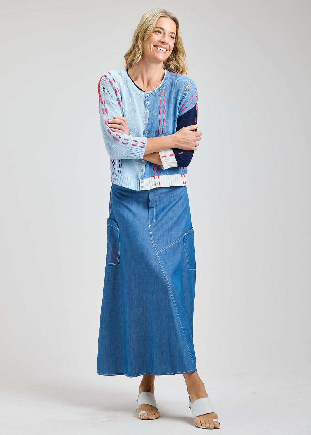 Colour Block Panel Multi Details Cardigan. Style ZKP8421U