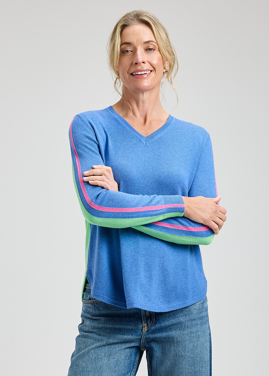 Colour Block Stripe Detail Sleeves Sweatshirt. Style ZKP8426U