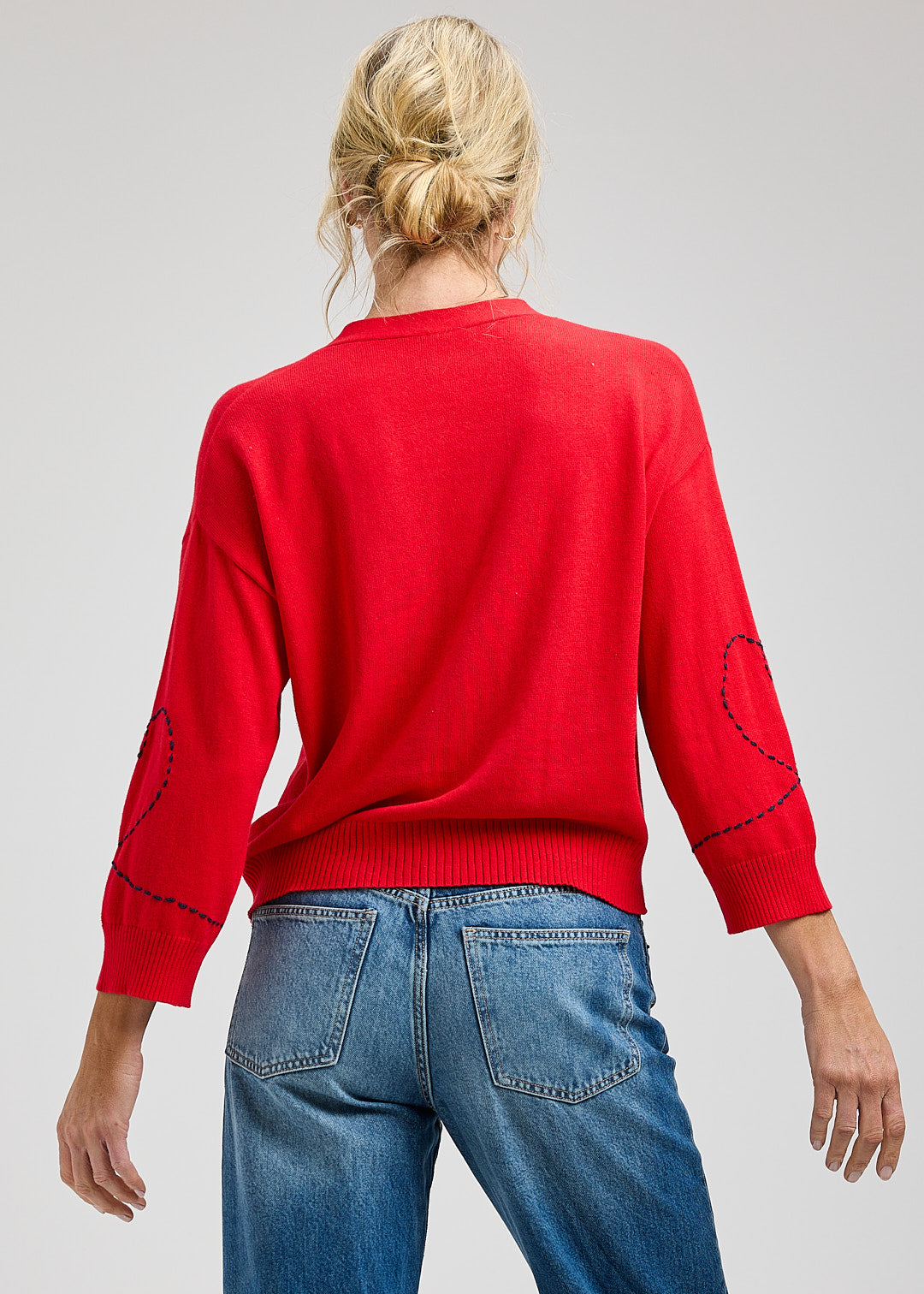 Dotted Embroidered Heart On Sleeve Design Cardigan. Style ZKP8432U