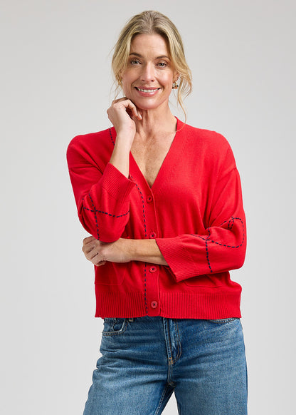 Dotted Embroidered Heart On Sleeve Design Cardigan. Style ZKP8432U