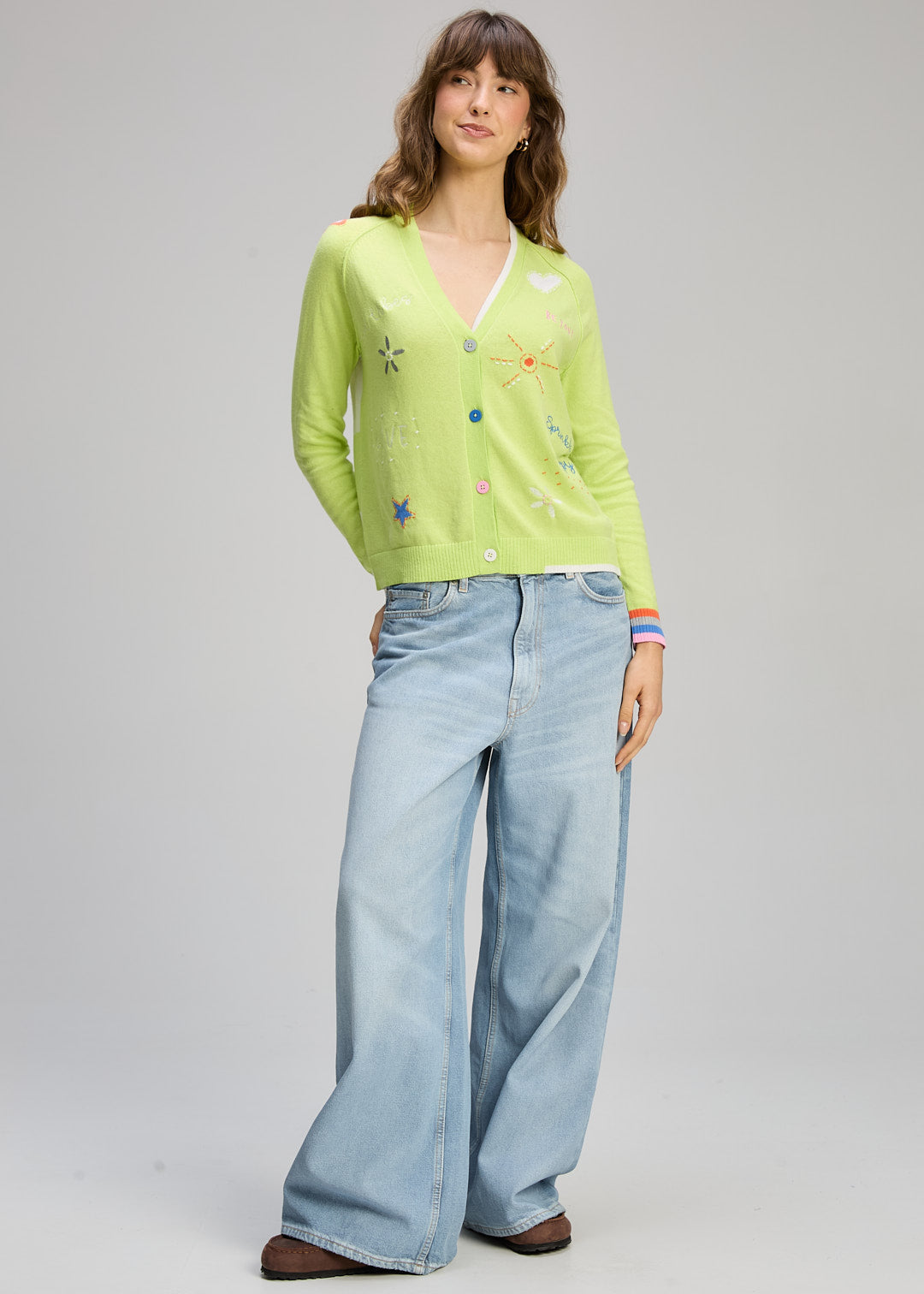 "Good Vibes" V-Neck Button Front Cardigan. Style ZKP8435U