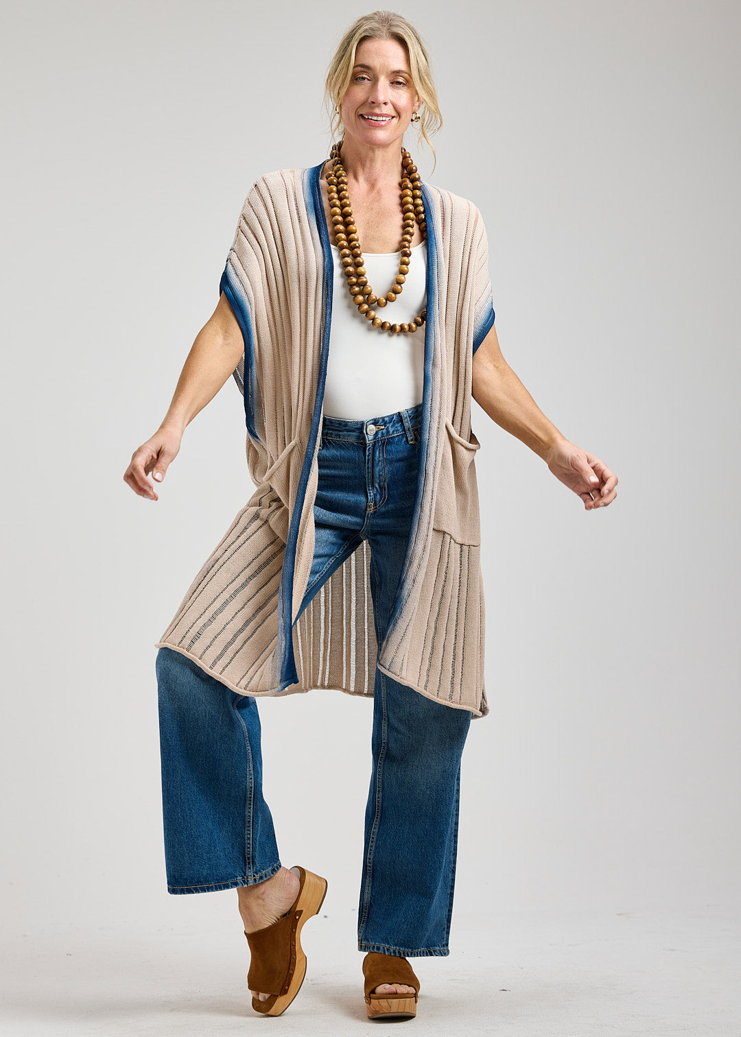 Long Ombre Details Drop Shoulder Knitted Cardigan. Style ZKP8446U