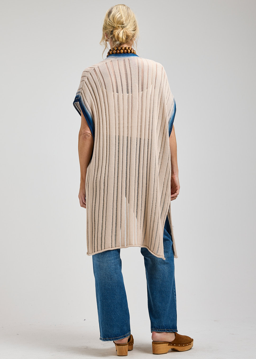 Long Ombre Details Drop Shoulder Knitted Cardigan. Style ZKP8446U