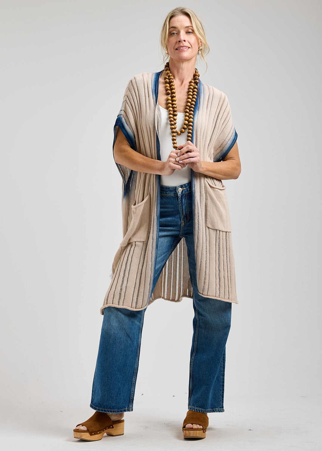 Long Ombre Details Drop Shoulder Knitted Cardigan. Style ZKP8446U