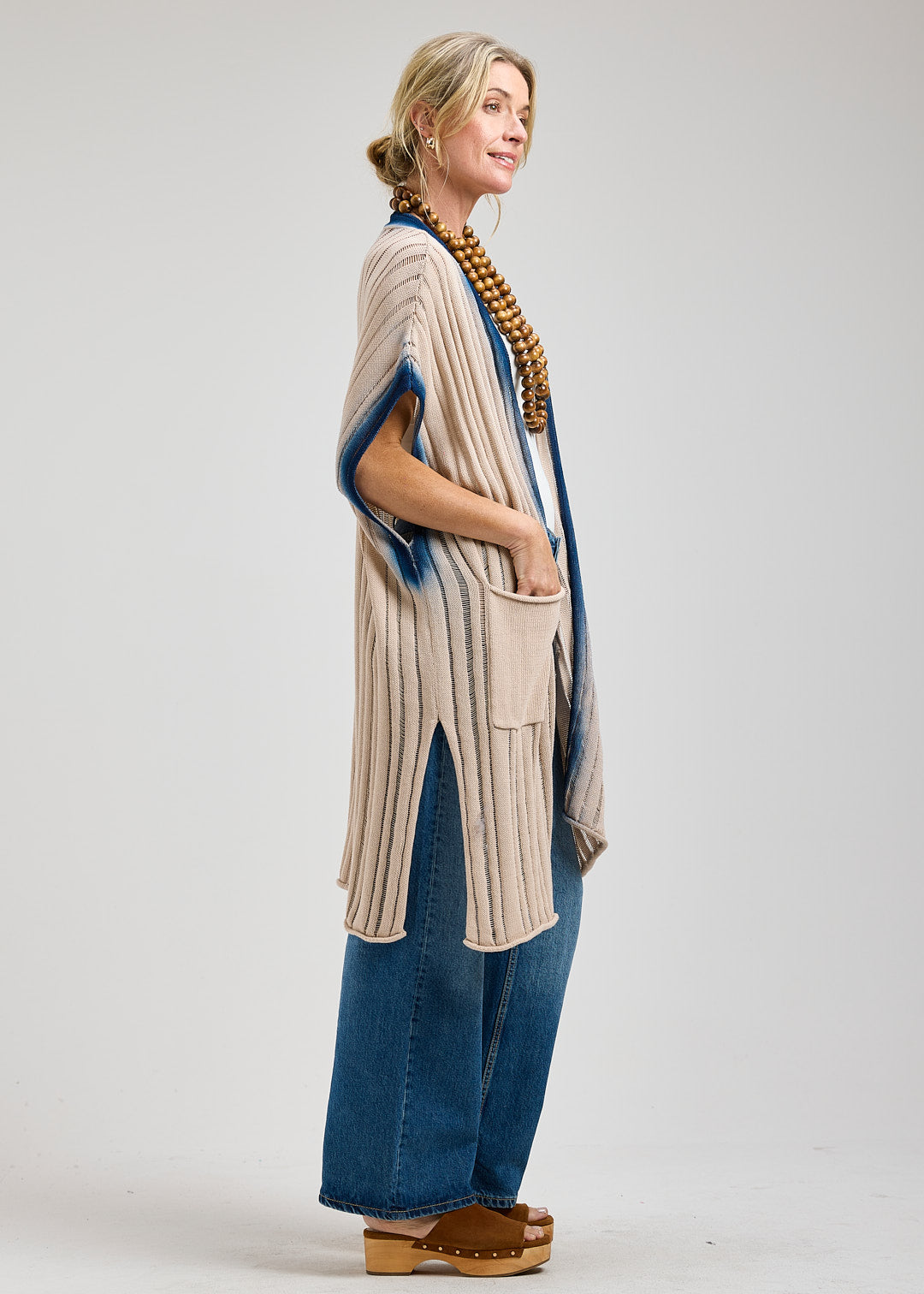 Long Ombre Details Drop Shoulder Knitted Cardigan. Style ZKP8446U