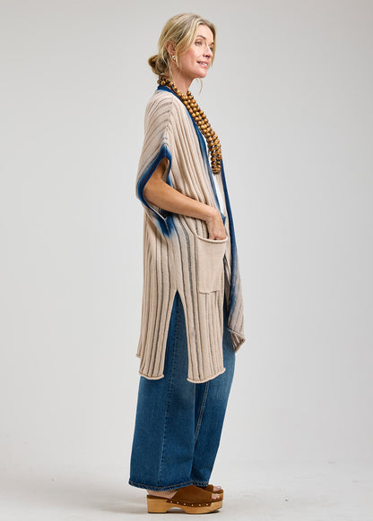 Long Ombre Details Drop Shoulder Knitted Cardigan. Style ZKP8446U