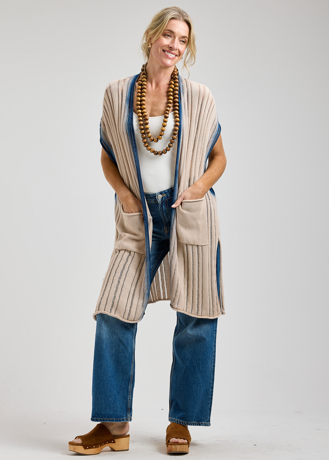 Long Ombre Details Drop Shoulder Knitted Cardigan. Style ZKP8446U