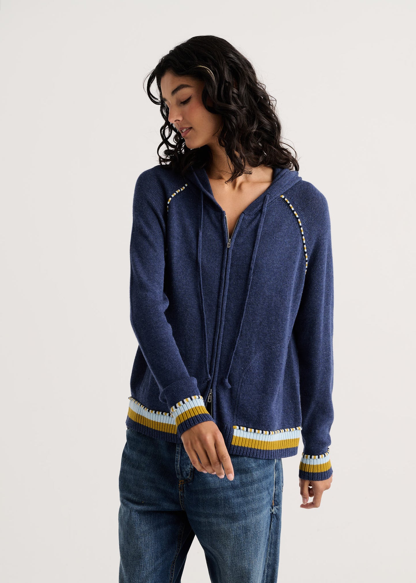 Striped Trims Zip Front Hoodie. Style ZKP8507U