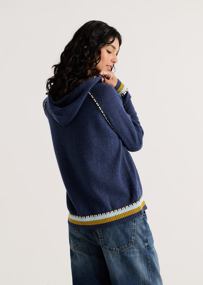 Striped Trims Zip Front Hoodie. Style ZKP8507U
