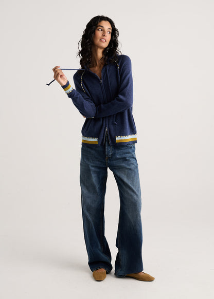 Striped Trims Zip Front Hoodie. Style ZKP8507U