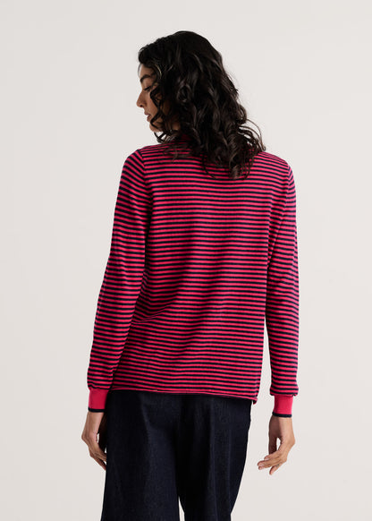 Lightweight Black & Pink Striped Sweater. Style ZKP8523U