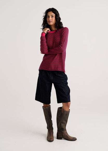 Lightweight Black & Pink Striped Sweater. Style ZKP8523U