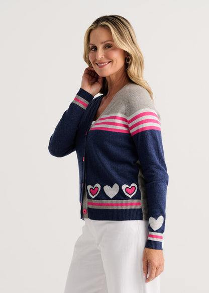 Button Front Hearts Colour Block Cardigan. Style ZKP8526U