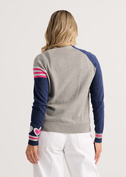 Button Front Hearts Colour Block Cardigan. Style ZKP8526U