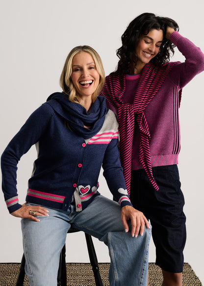 Button Front Hearts Colour Block Cardigan. Style ZKP8526U