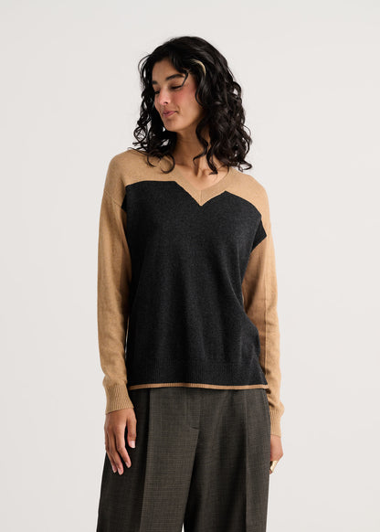 Colour Theory Stripe Back V-Neck Sweater. Style ZKP8527U