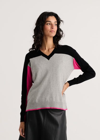 Colour Theory Stripe Back V-Neck Sweater. Style ZKP8527U
